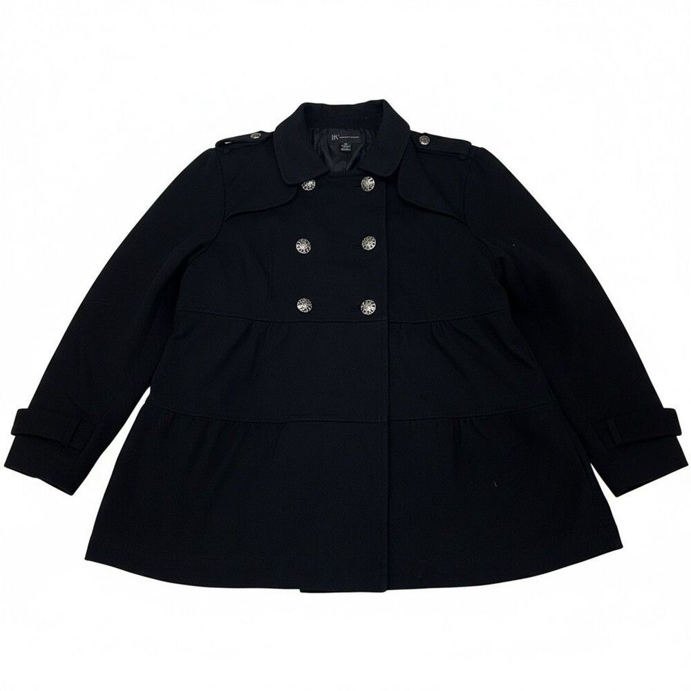 INC Black Victorian Military Style Double Breasted Coat Silver Button Women’s XL